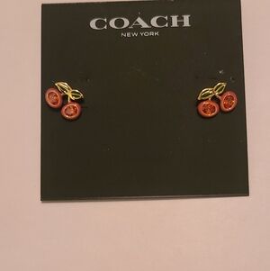 Coach Gold and Red Cherry Earrings